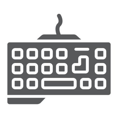 Oyun klavyesi simgesi, teknoloji ve aygıt, tuş takımı işareti, vektör grafikleri, beyaz arkaplan üzerinde katı bir kalıp.