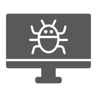 Bilgisayar virüsü simgesi, teknoloji ve aygıt, yazılım hatası işareti, vektör grafikleri, beyaz arkaplan üzerinde katı bir desen.