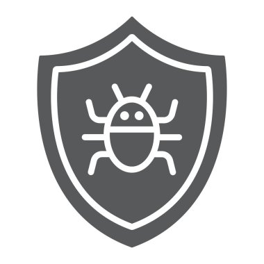 Antivirüs sembolü, teknoloji ve koruma, yazılım güvenlik duvarı işareti, vektör grafikleri, beyaz arka planda sağlam bir kalıp.