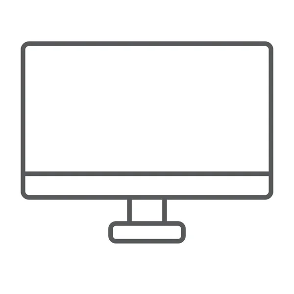 Surveillez l'icône de ligne mince, le bureau et l'appareil, le signe d'affichage d'ordinateur, les graphiques vectoriels, un motif linéaire sur un fond blanc . — Image vectorielle
