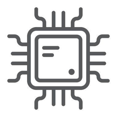 İşlemci çizgisi simgesi, teknoloji ve aygıt, çip işareti, vektör grafikleri, beyaz arkaplan üzerinde doğrusal desen.