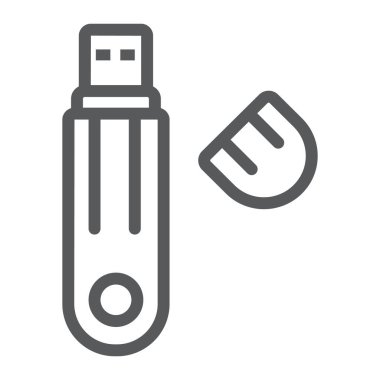 Flash disk çizgisi simgesi, teknoloji ve aygıt, usb depolama işareti, vektör grafikleri, beyaz arkaplan üzerinde doğrusal desen.
