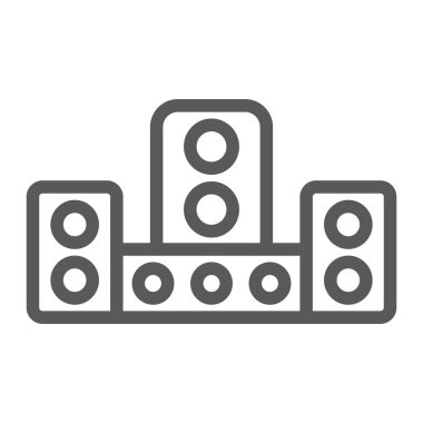 Ses sistemi çizgi simgesi, teknoloji ve aygıt, ses sistemi işareti, vektör grafikleri, beyaz arkaplan üzerinde doğrusal desen.