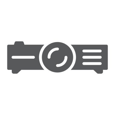 Projektör kabartma simgesi, teknoloji ve ekipman, projeksiyon işareti, vektör grafikleri, beyaz arkaplanda katı bir desen.