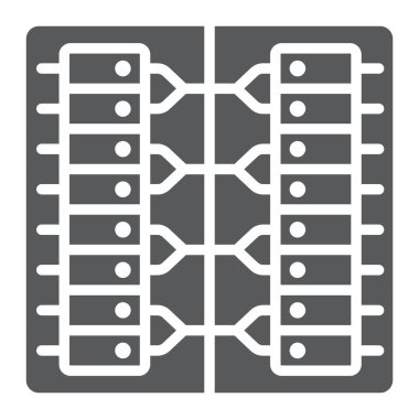 Sunucu simgesi, teknoloji ve sistem, veri merkezi işareti, vektör grafikleri, beyaz arkaplan üzerinde katı bir desen.
