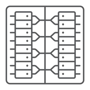 Sunucu ince çizgi simgesi, teknoloji ve sistem, veri merkezi işareti, vektör grafikleri, beyaz arkaplan üzerinde doğrusal desen.