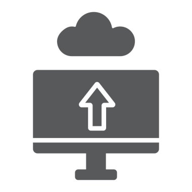 Bulut yükleme simgesi, teknoloji ve sistem, veri aktarım işareti, vektör grafikleri, beyaz arkaplan üzerinde katı bir kalıp.