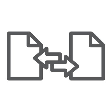 Dosya paylaşım satırı simgesi, belge ve bilgisayar, dosya gönderme işareti, vektör grafikleri, beyaz arkaplan üzerinde doğrusal desen.