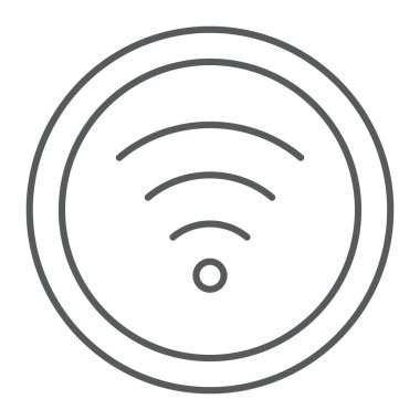 Wifi ince çizgi simgesi, internet ve ağ, kablosuz internet işareti, vektör grafikleri, beyaz arkaplan üzerinde doğrusal desen.