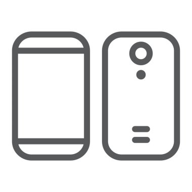 Akıllı telefon hattı simgesi, aygıt ve telefon, cep telefonu işareti, vektör grafikleri, beyaz arkaplan üzerinde doğrusal desen.