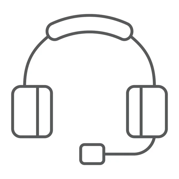 Auriculares witn micrófono línea delgada icono, tecnología y dispositivo, signo de auriculares, gráficos vectoriales, un patrón lineal sobre un fondo blanco . — Vector de stock