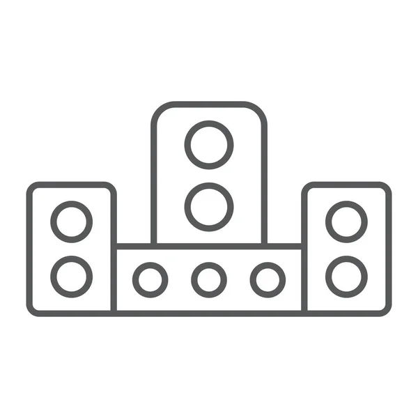 Ícone de linha fina do sistema de áudio, tecnologia e dispositivo, sinal do sistema de som, gráficos vetoriais, um padrão linear em um fundo branco . —  Vetores de Stock