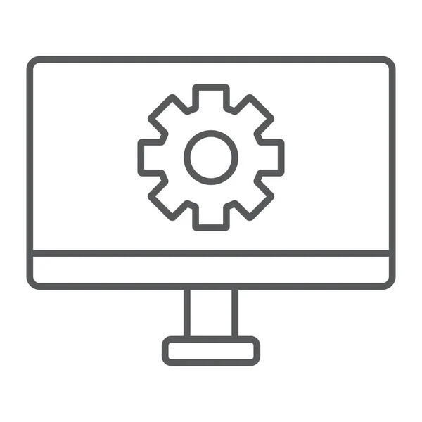 Computereinstellungen Thin Line Icon, Technologie und Ausrüstung, Monitor mit Getriebeschild, Vektorgrafik, ein lineares Muster auf weißem Hintergrund. — Stockvektor