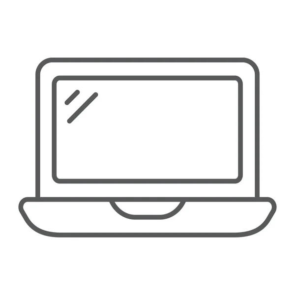 Laptop ícone de linha fina, tecnologia e computador, sinal de notebook, gráficos vetoriais, um padrão linear em um fundo branco . — Vetor de Stock