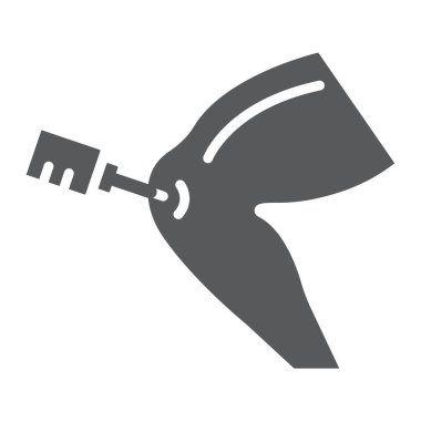 Diz enjeksiyonu sembolü, ortopedik ve tıbbi, kemik enjeksiyonu işareti, vektör grafikleri, beyaz arka planda katı bir desen.