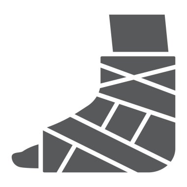 Ayak destekli glyph simgesi, ortopedik ve tıbbi, ayak bileği bandajı işareti, vektör grafikleri, beyaz arka planda sağlam bir desen..