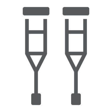 Yürüyen koltuk değnekleri glifleri, ortopedik ve tıbbi simge, destek kamış işareti, vektör grafikleri, beyaz arka planda sağlam bir desen.