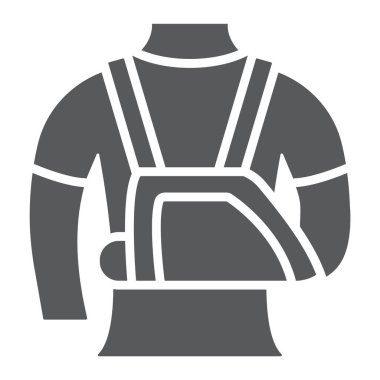 Omuz hareketsizleştirici sembol, tıbbi ve sağlık sigortası, omuz bandajı, vektör grafikleri, beyaz arka planda sağlam bir desen..