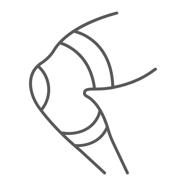 Rodillera icono de línea delgada, ortopédico y médico, signo de vendaje de piernas, gráficos vectoriales, un patrón lineal sobre un fondo blanco . — Archivo Imágenes Vectoriales