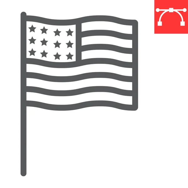 Ícone de linha de bandeira americana, EUA e país, EUA bandeira sinal vetor gráficos, ícone linear curso editável, eps 10 . — Vetor de Stock