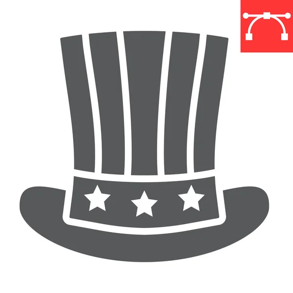 Cappello americano icona glifo, Stati Uniti e paese, presidente segno cappello grafica vettoriale, ictus modificabile icona solida, eps 10 . — Vettoriale Stock