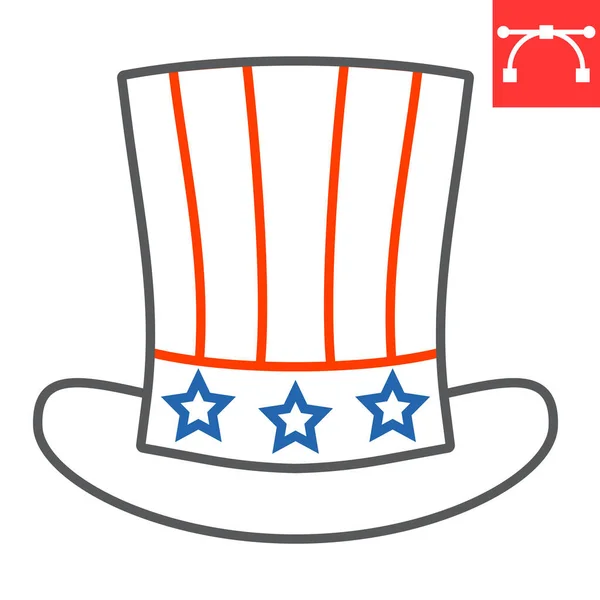 Amerikansk hatt färg linje ikon, USA och land, president hatt tecken vektor grafik, redigerbar stroke linjär ikon, eps 10. — Stock vektor