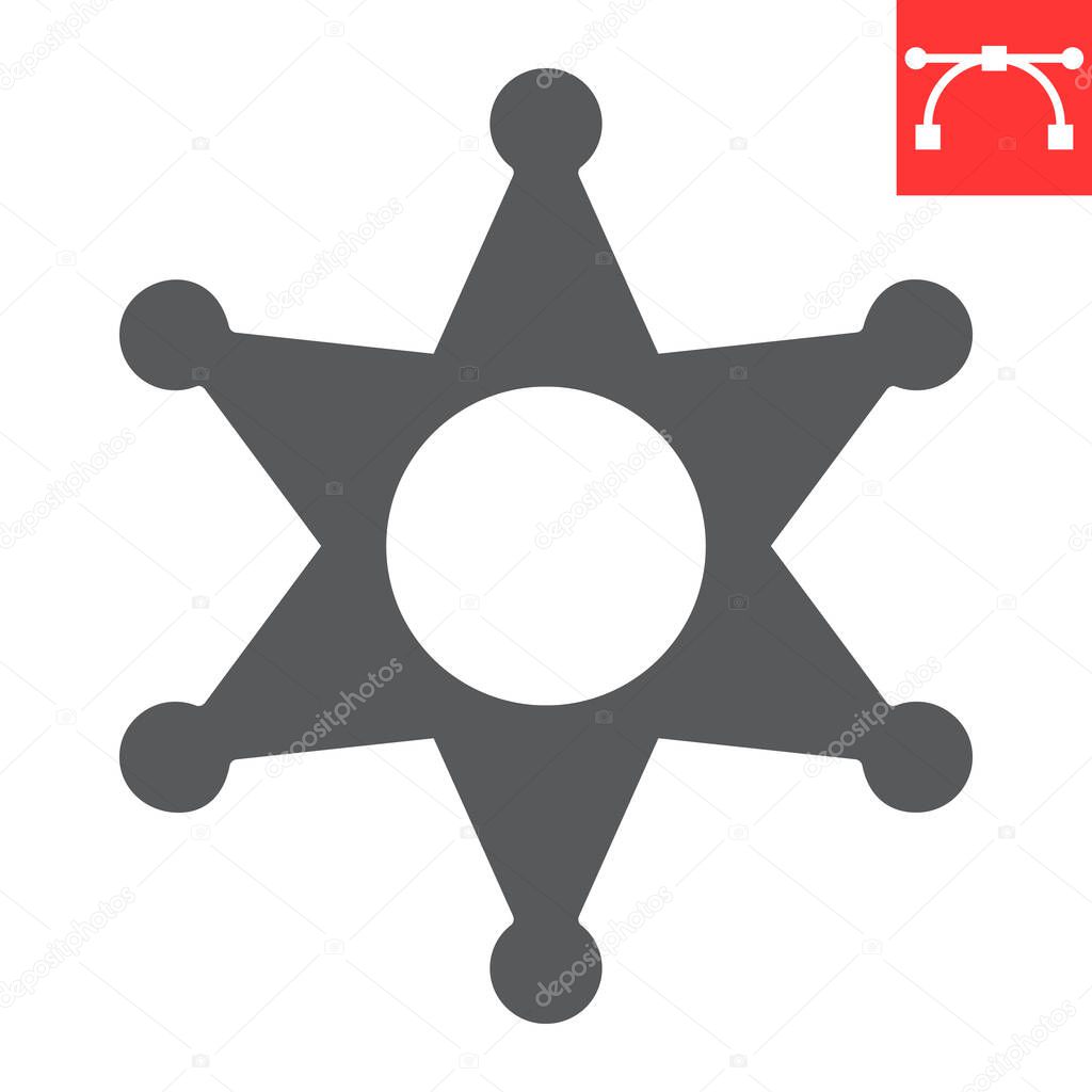 Sheriff star glyph icon, USA and justice, police star sign vector graphics, editable stroke solid icon, eps 10