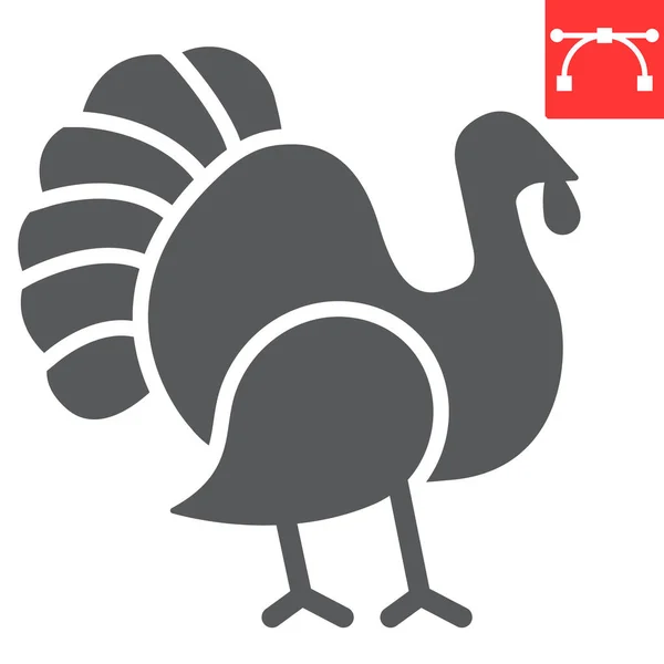 Turkey bird glyph icon, animal and poultry, turkey animal sign vector graphics, editable stroke solid icon, eps 10. — Stock Vector