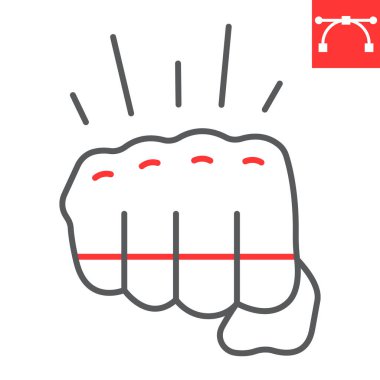 Dövüş oyunu renk çizgisi simgesi, video oyunları ve dövüş kulübü, yumruk işareti vektör grafikleri, düzenlenebilir çizgi simgesi, 10.