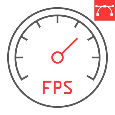 İkinci renk çizgi simgesi, video oyunları ve fps, fps hız göstergesi vektör grafikleri, düzenlenebilir vuruş doğrusal simgesi, 10 birim.