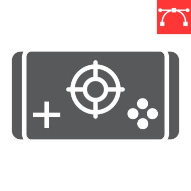 Mobil oyun sembolü, video oyunları ve akıllı telefon, mobil oyun işareti vektör grafikleri, düzenlenebilir vuruş katı simgesi, ep 10.