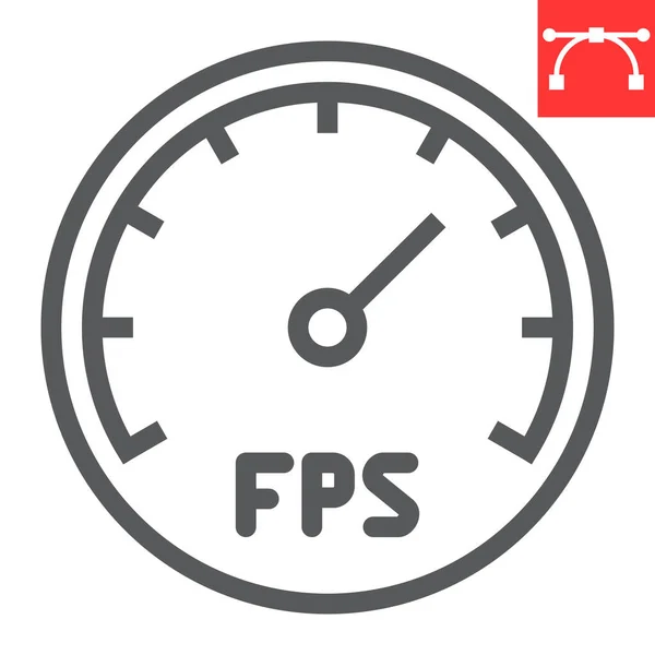 Frames Per Second Line Icon, Videospiele und fps, fps Tachozeichenvektorgrafik, editierbares lineares Strichsymbol, Folge 10. — Stockvektor