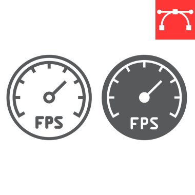 İkinci satır için çerçeve ve glifler, video oyunları ve fps, fps hız göstergesi vektör grafikleri, düzenlenebilir vuruş doğrusal simgesi, eps 10.