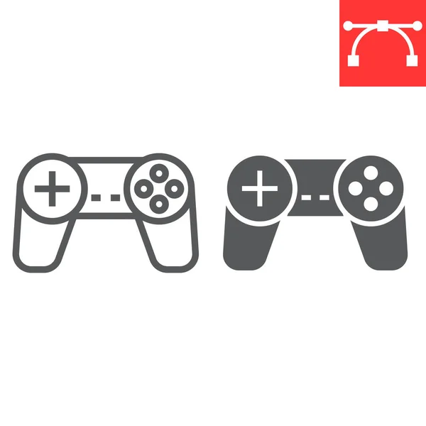 Gamepad linje och glyf ikon, videospel och konsol, joystick tecken vektor grafik, redigerbar stroke linjär ikon, eps 10. — Stock vektor