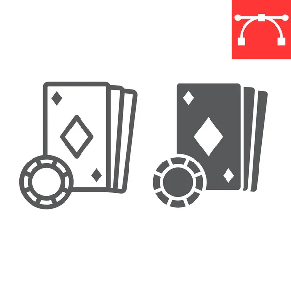 Online Casino linka a glyf ikona, videohry a hazardní hry, online poker znamení vektorové grafiky, upravitelný tah lineární ikona, eps 10. — Stockový vektor
