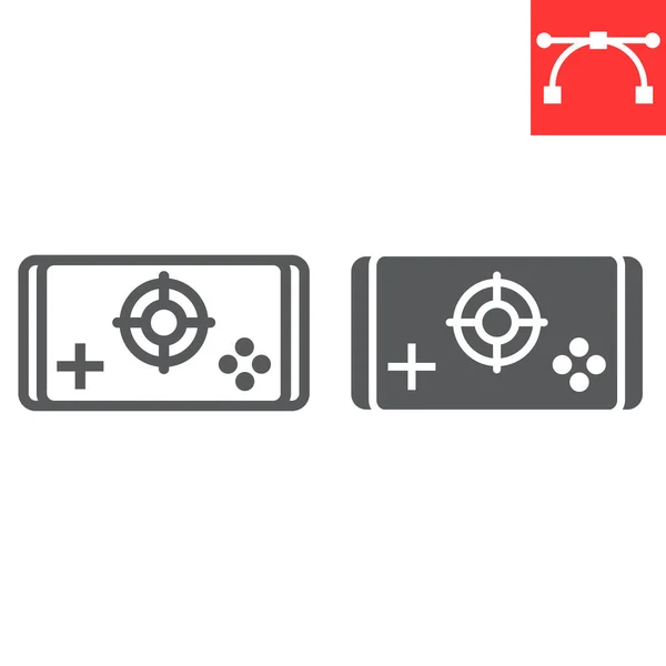 Ligne de jeu mobile et icône de glyphe, jeux vidéo et smartphone, graphiques vectoriels de signe de jeu mobile, icône linéaire de course modifiable, eps 10. — Image vectorielle
