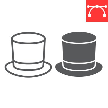 Silindir şapka hattı ve glyph simgesi, giysi ve klasik, gentelman şapka işareti vektör grafikleri, düzenlenebilir vuruş doğrusal simgesi, 10.