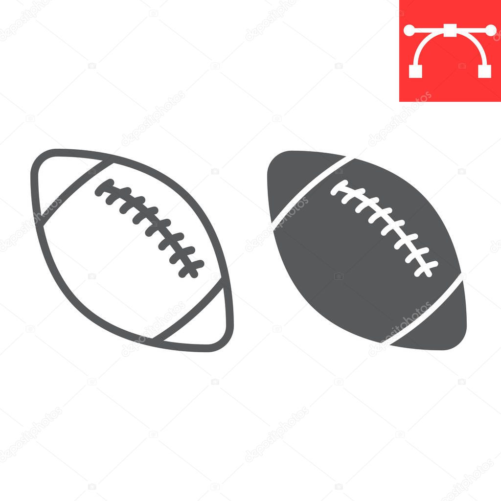 American football ball line and glyph icon, sport and game, football ball sign vector graphics, editable stroke linear icon, eps 10.