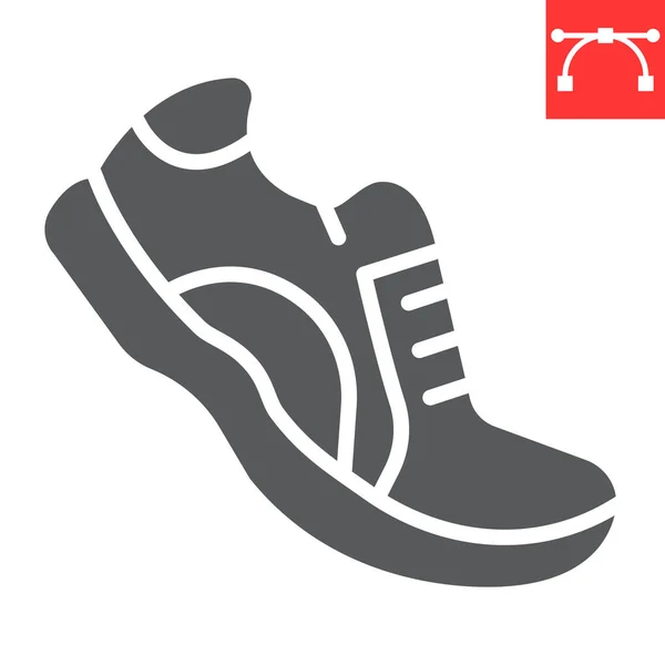 Sapatos de corrida ícone de glifo, fitness e corrida, gráficos de vetor de sinal de sapato esporte, ícone sólido curso editável, eps 10 . — Vetor de Stock
