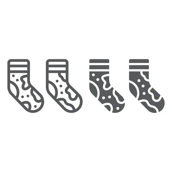 Ligne de chaussettes sales et icône de glyphe, buanderie et garde-robe, panneau de chaussettes puantes, graphiques vectoriels, un motif linéaire sur un fond blanc. — Image vectorielle