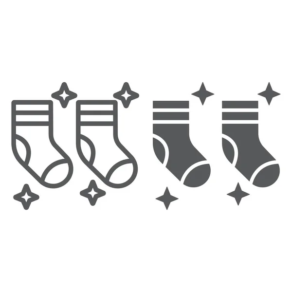 Ligne de chaussettes propres et icône de glyphe, buanderie et garde-robe, panneau de chaussettes bien rangées, graphiques vectoriels, un motif linéaire sur un fond blanc. — Image vectorielle