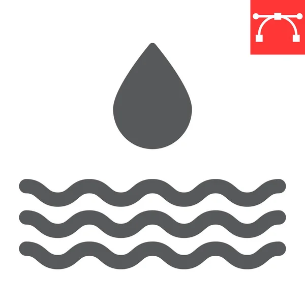 Vattenresurser glyf ikon, miljö och ekologi, vatten droppe tecken vektor grafik, redigerbar stroke fast con, eps 10. — Stock vektor