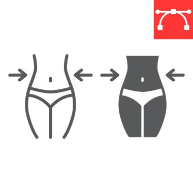 Ağırlık kaybı çizgisi ve kabartma simgesi, fitness ve diyet, vücut işareti grafikleri, düzenlenebilir vuruş doğrusal simgesi, eps 10.