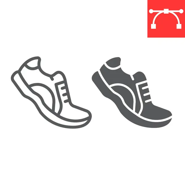 Ligne de chaussures de course et icône de glyphe, fitness et course, graphiques vectoriels de signe de chaussure de sport, icône linéaire de course modifiable, eps 10. — Image vectorielle