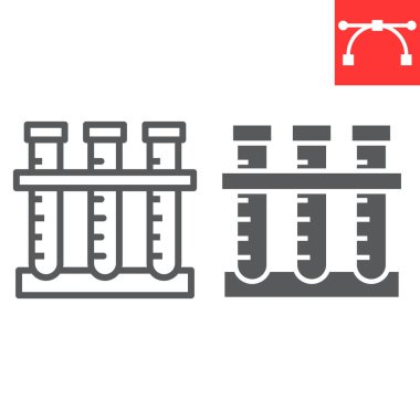 Kimya çizgisi ve kabartma simgesi, okul ve eğitim, test tüpleri vektör grafikleri imzalama, düzenlenebilir çizgi simgesi, ep 10.