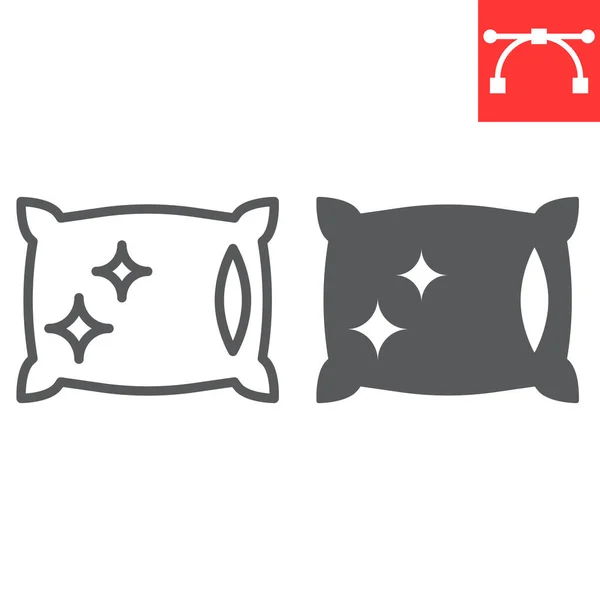 Linia czyszcząca poduszki i ikona glifu, czyszczenie na sucho i pranie, grafika wektorowa znaku poduszki, ikona liniowa do edycji, eps 10. — Wektor stockowy