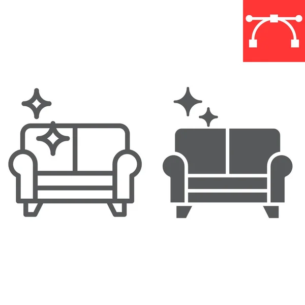 Ligne de nettoyage à sec de meubles et icône de glyphe, nettoyage à sec et blanchisserie, graphiques vectoriels de signe de nettoyage de canapé, icône linéaire de course modifiable, eps 10. — Image vectorielle