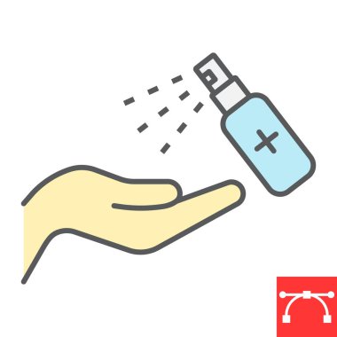 El dezenfekte edici renk çizgisi ikonu, hijyen ve dezenfeksiyon, dezenfekte el işareti vektör grafikleri, düzenlenebilir felç doldurulabilir dış hat ikonu, 10 Pound.