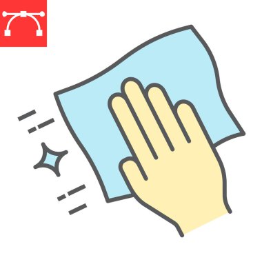 Temizlik peçete renk çizgisi simgesi, hijyen ve dezenfeksiyon, yüzey işareti vektör grafikleri, düzenlenebilir çizgi simgesi, 10.