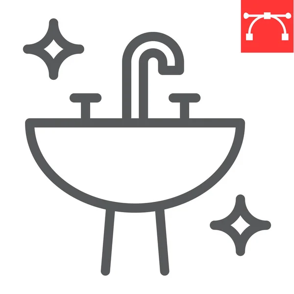 洗脸盆线图标,卫生和浴室,消毒水池符号矢量图形,可编辑笔划线形图标,头10. — 图库矢量图片